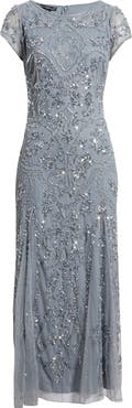 Pisarro Nights Beaded Mesh Midi Cocktail Dress