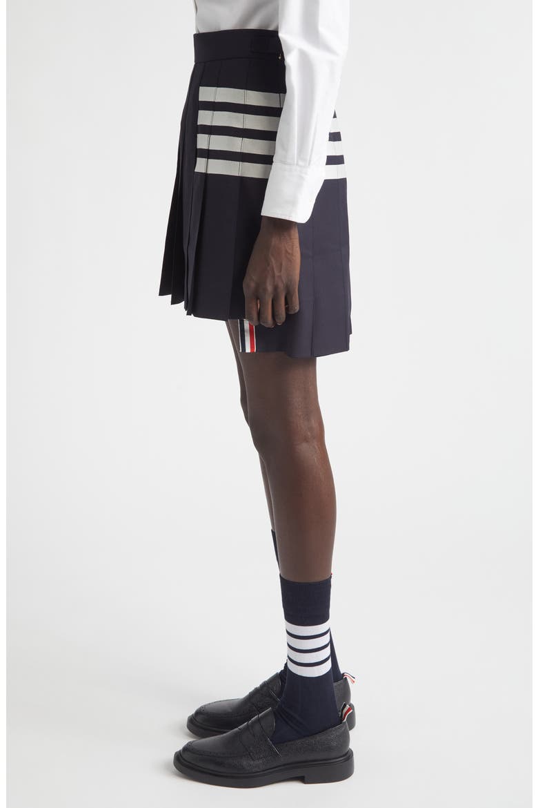 Drop Back Pleated Wool Miniskirt, Alternate, color, NAVY