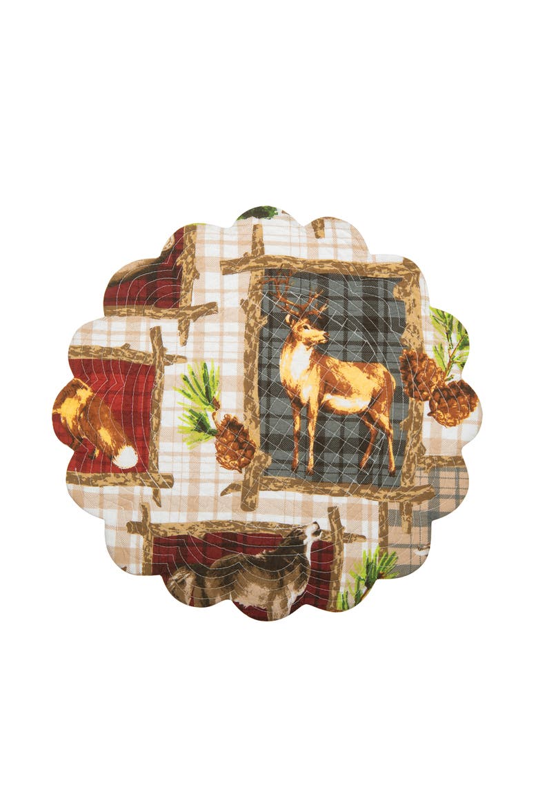 Bryson Retreat Round Woven Reversible Rustic Lodge Placemats, Set of 6, 17", Main, color, Brown