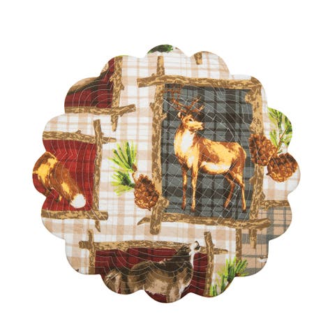 Bryson Retreat Round Woven Reversible Rustic Lodge Placemats, Set of 6, 17"