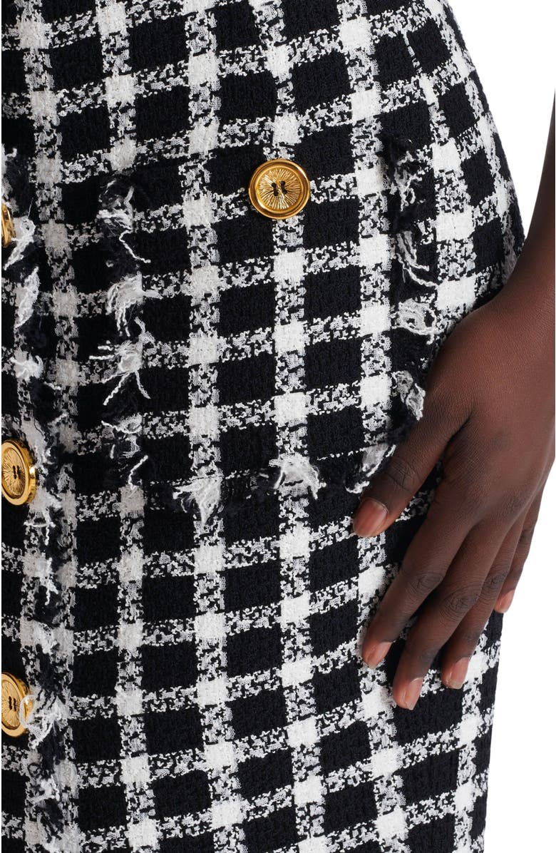 Balmain Long gingham tweed skirt, Alternate, color, Black