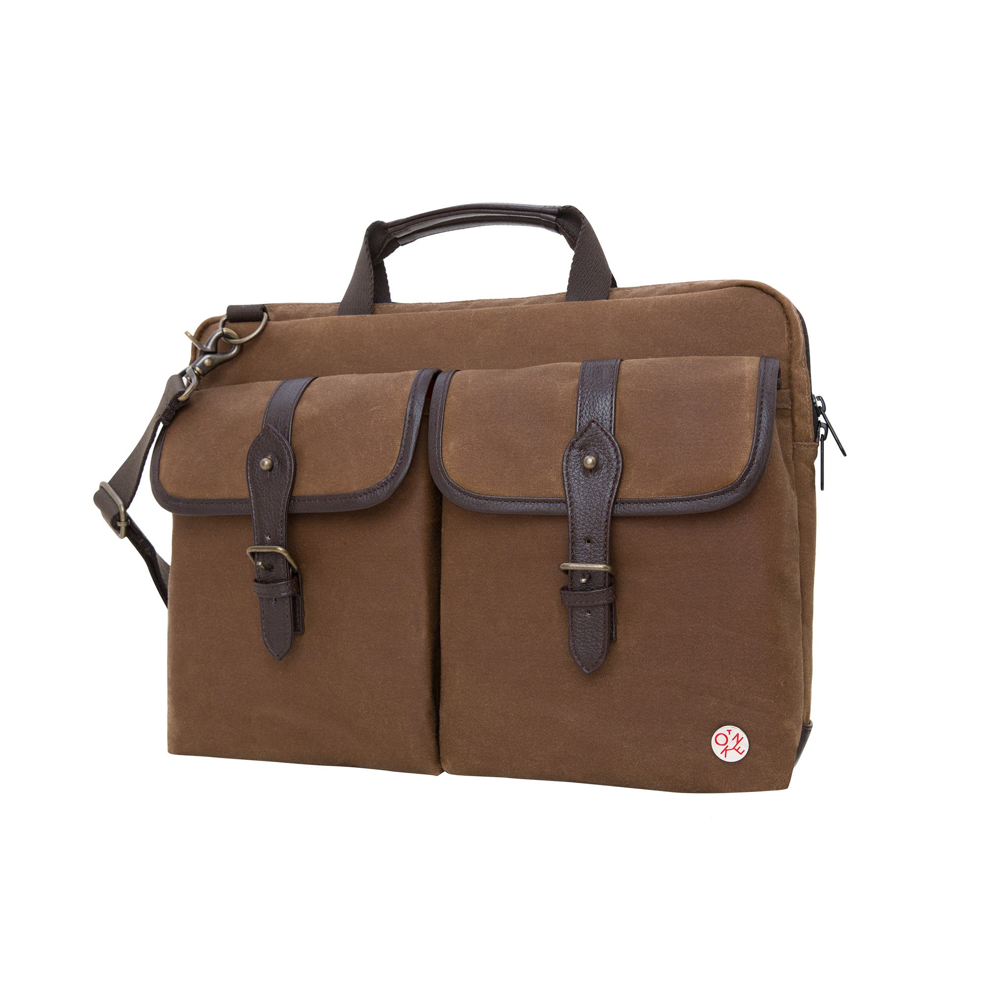Token Waxed Knickerbocker Laptop Briefcase, Main, color, Field Tan/Dark Brown