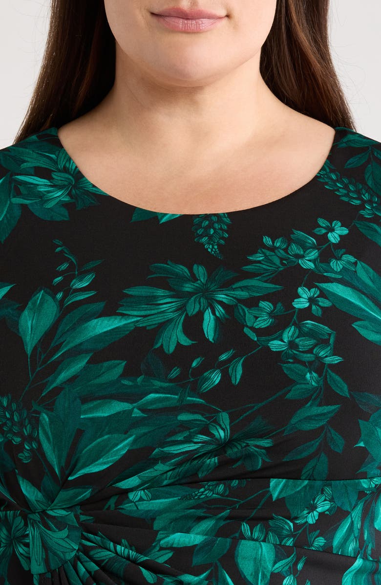 Connected Apparel Bell Sleeve Faux Wrap Dress, Alternate, color, Hunter