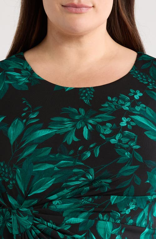 Connected Apparel Bell Sleeve Faux Wrap Dress In Green