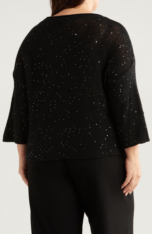 Eileen Fisher Scoop-neck Sequin Merino Wool Sweater In Black