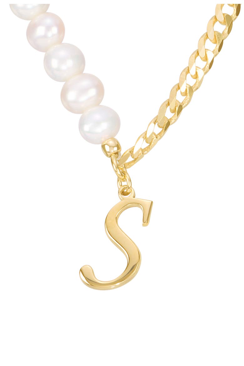 Genuine Freshwater Pearl & Curb Link Initial Pendant Necklace, Alternate, color, GOLD