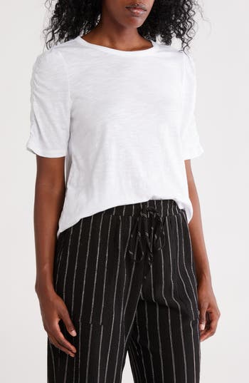 Caslon ® Ruched Sleeve T-shirt In White