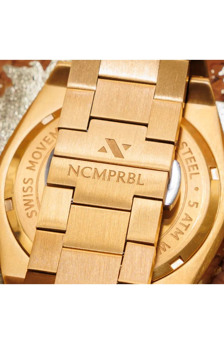 NCMPRBL Elevate Link Peri Swiss Movement Bracelet Watch, 42MM, Alternate, color, Yellow Gold/Purple