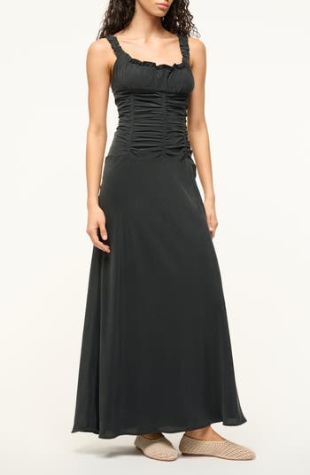 Nic Ruched Sleeveless Silk Maxi Dress