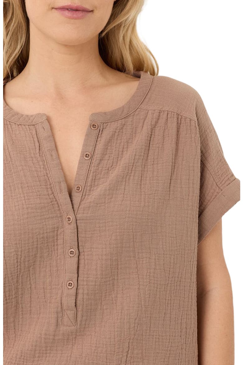 Organic Cotton Coastal Double Gauze Short Sleeve Popover, Alternate, color, Driftwood Brown