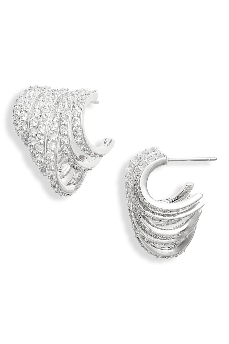 Multirow C-Hoop Earrings, Main, color, RHODIUM
