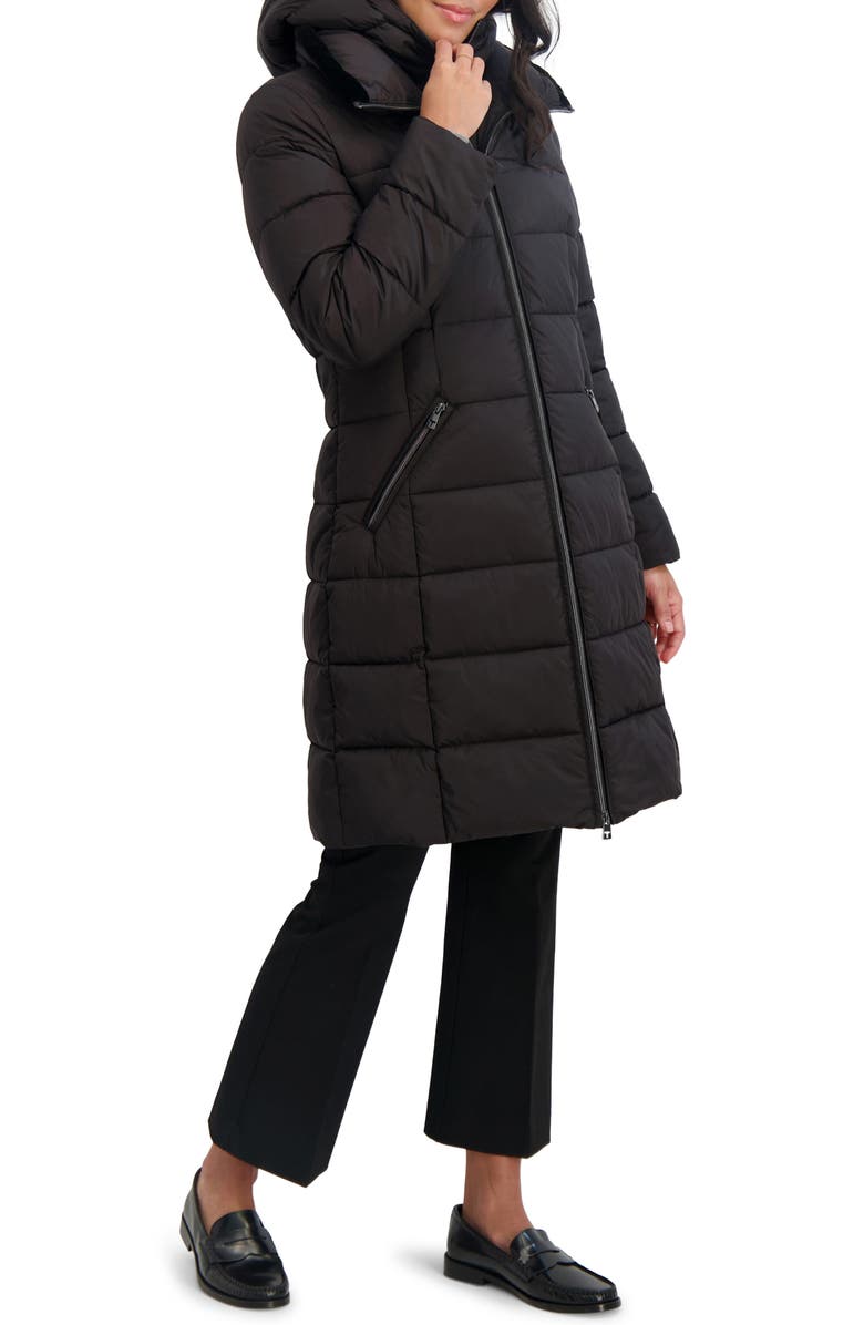 Tahari Greta Longline Hooded Coat, Alternate, color, Black
