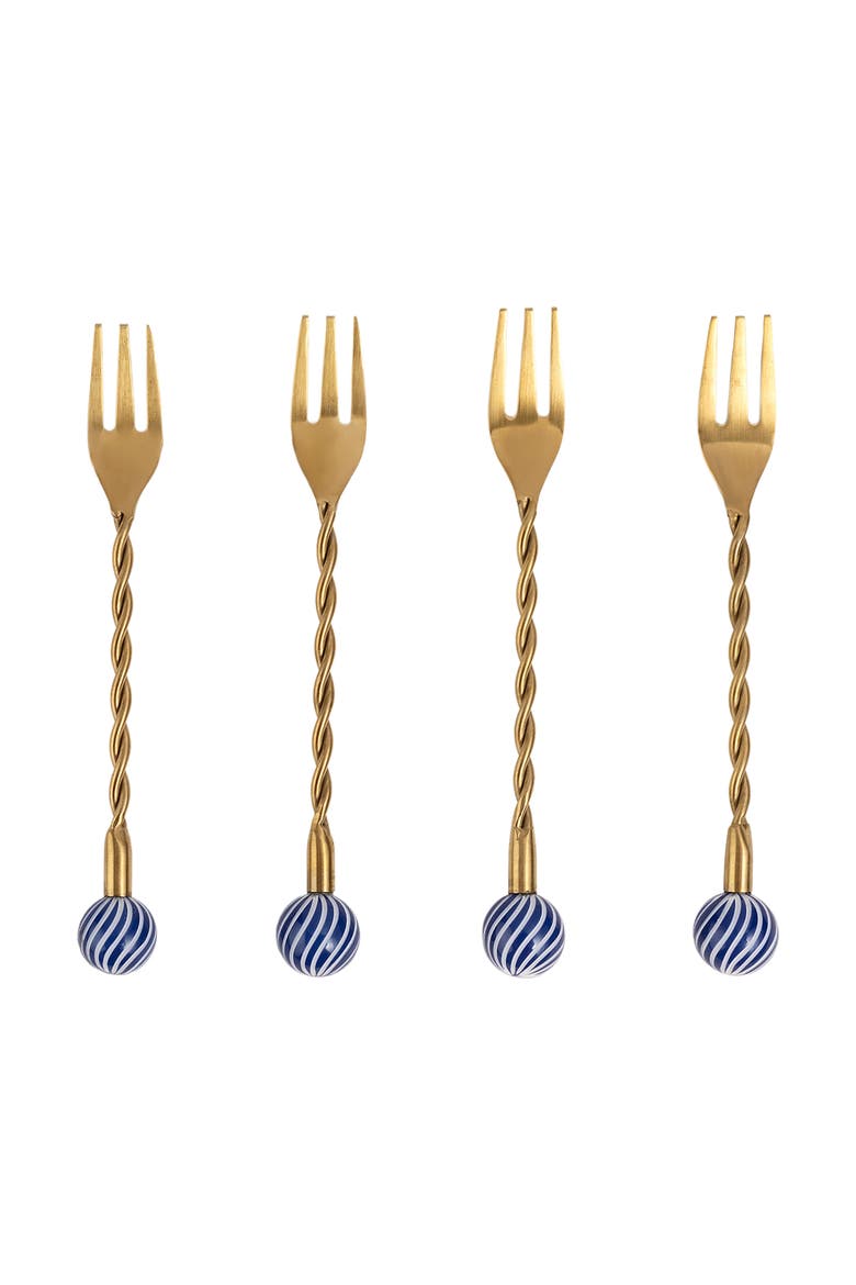Rampur Steel Dessert Fork Set Cheerland Set of 4, Main, color, Gold