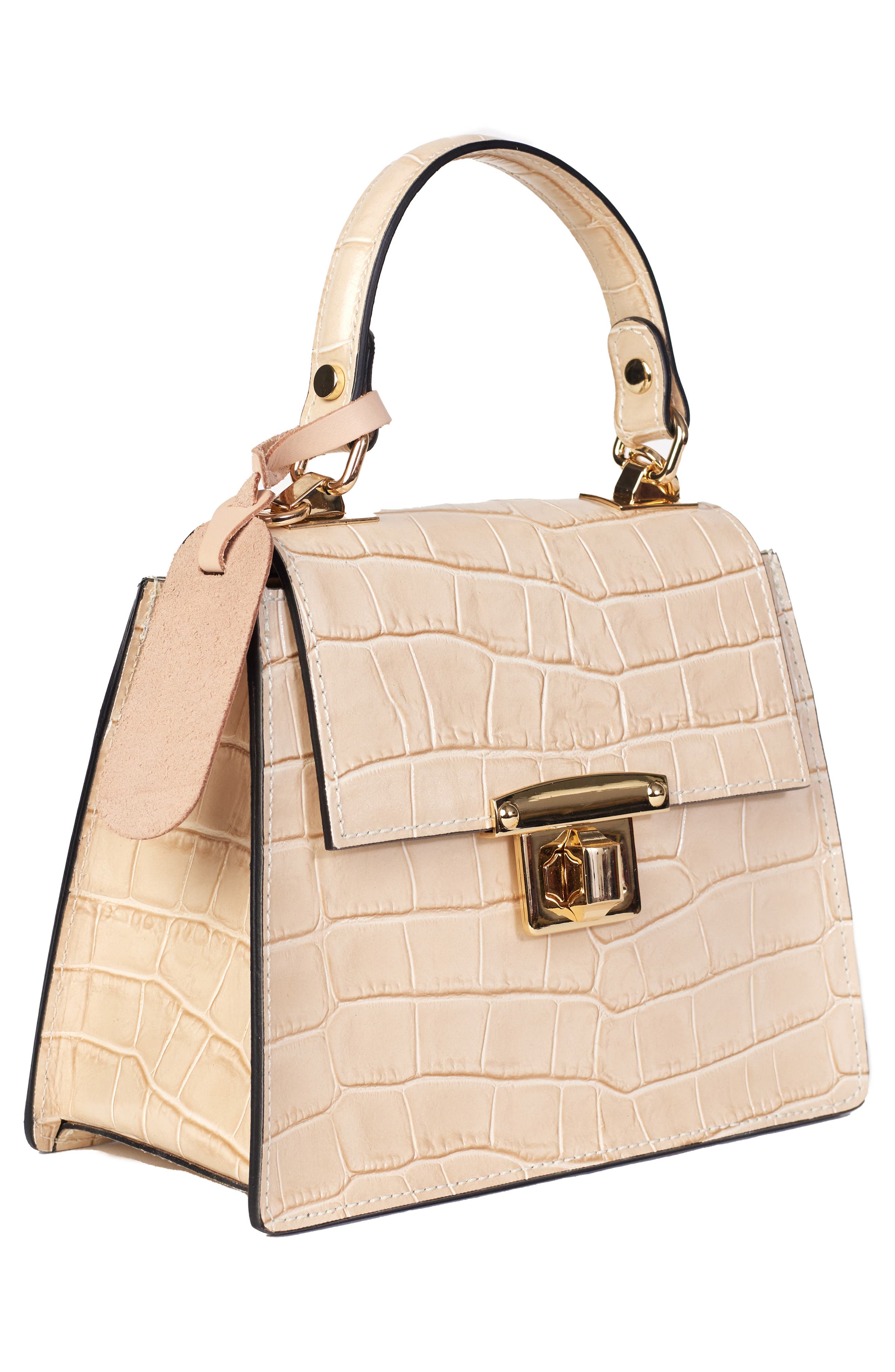 Persaman New York Croco Embossed Top Handle Bag, Alternate, color, Ivory