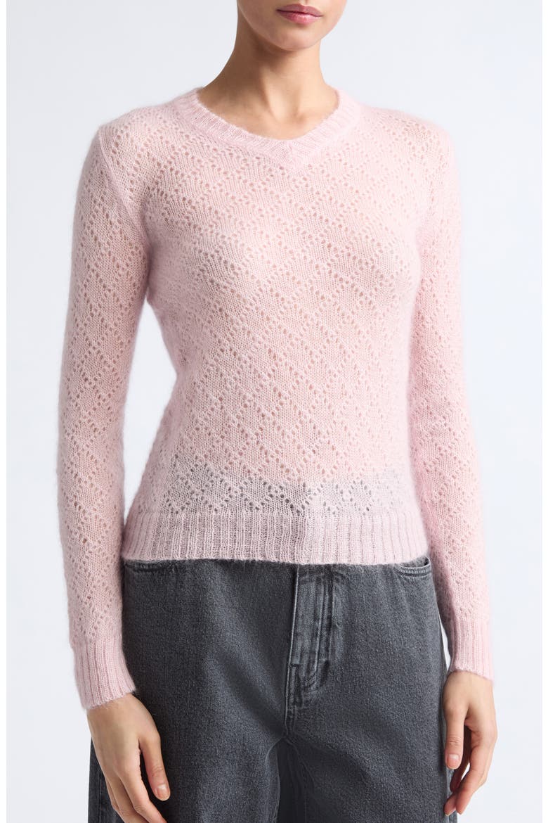 Slim Fit Open Stitch Mohair & Silk V-Neck Sweater, Alternate, color, COTTON CANDY