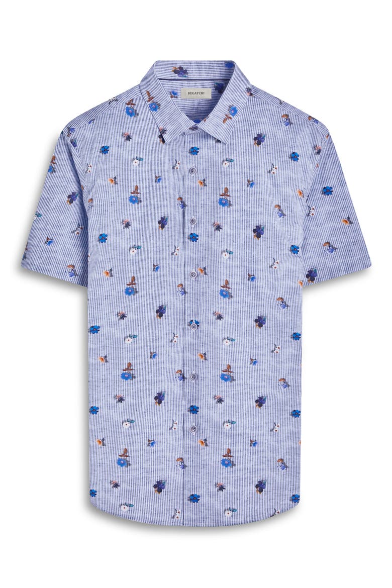 Orson Floral Stripe Short Sleeve Stretch Cotton Button-Up Shirt, Alternate, color, AIR BLUE