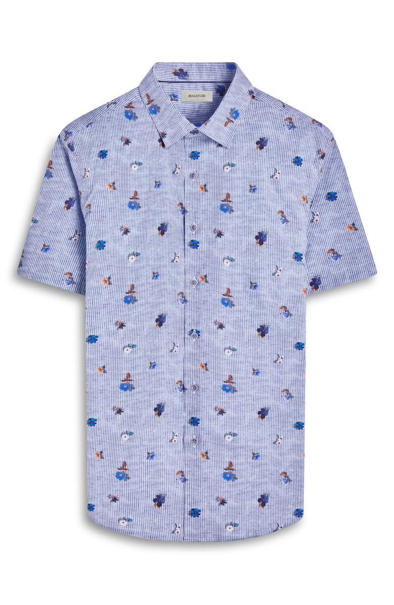 Bugatchi Orson Floral Stripe Short Sleeve Stretch Cotton Button-Up Shirt, Alternate, color,