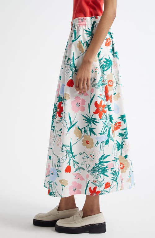 Marimekko Buklee Perenna Stretch Cotton Poplin Maxi Skirt In White, Green, Red, Brown
