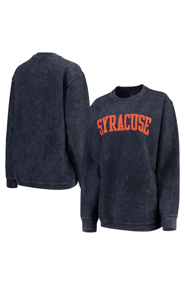 PRESSBOX Women's Pressbox Navy Syracuse Orange Comfy Cord Vintage Wash Basic Arch Pullover Sweatshirt, Main, color,