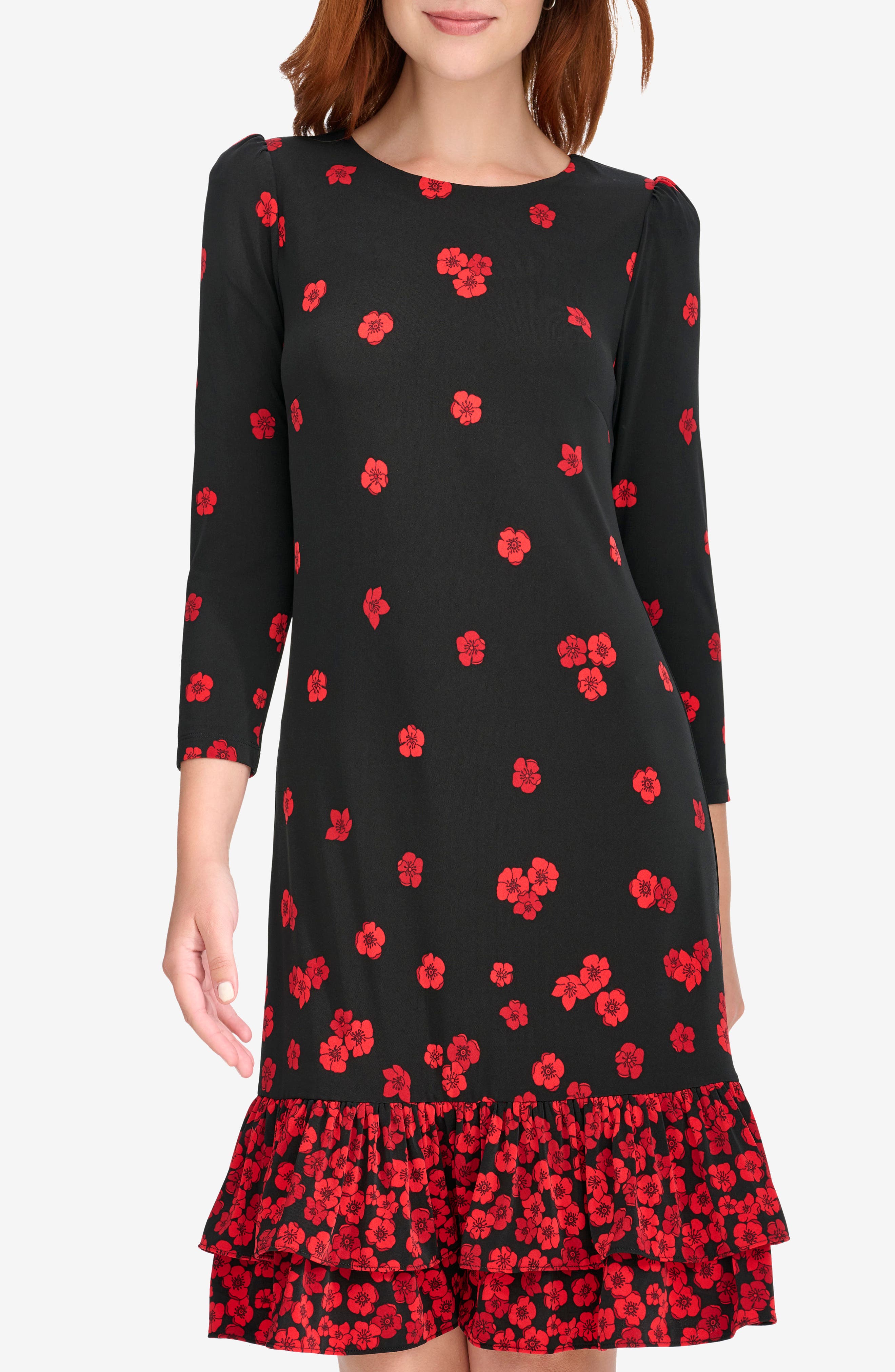 Floral Ruffle Hem Shift Dress