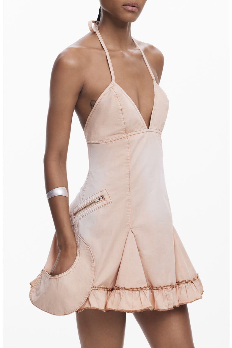 Ruffle Halter Cotton Minidress, Alternate, color, PINK