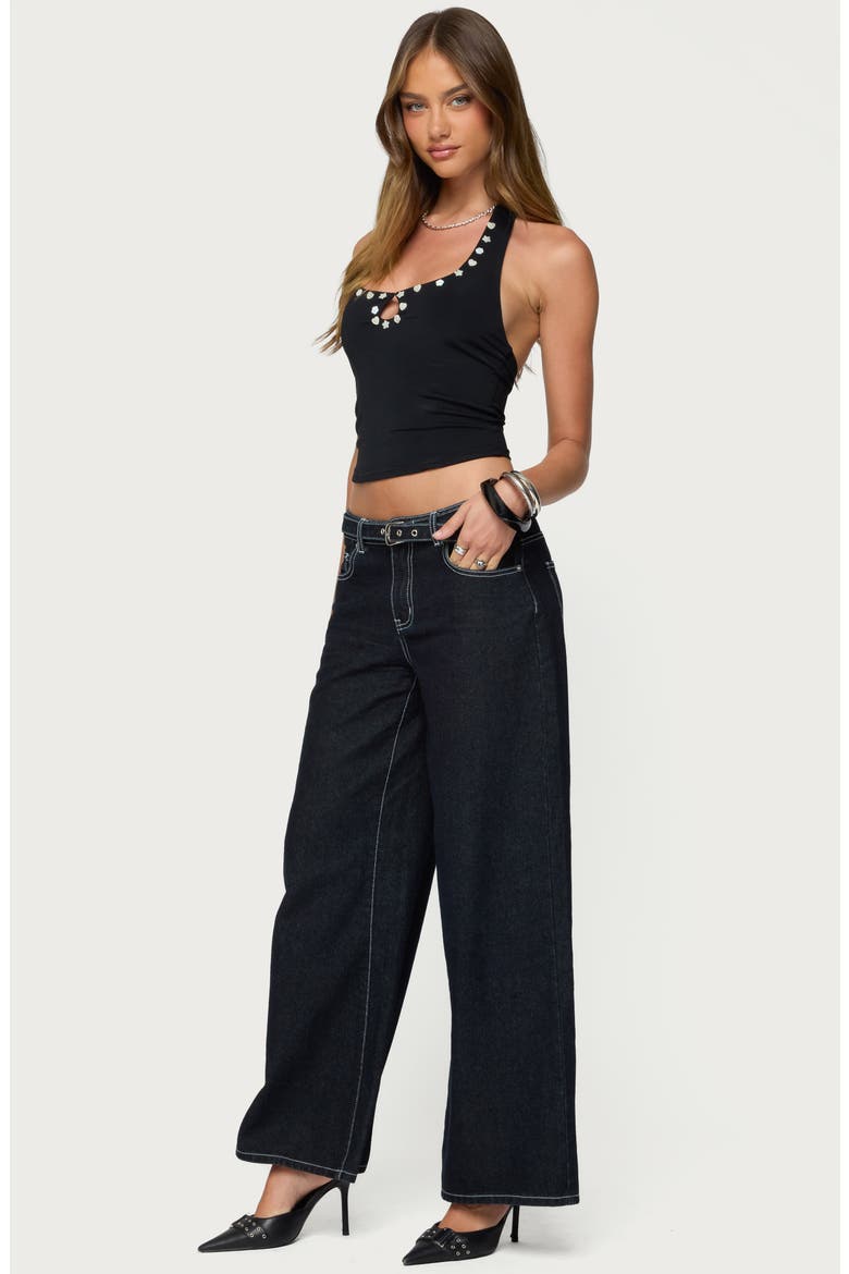 Coraline Button Crop Halter Top, Alternate, color, BLACK