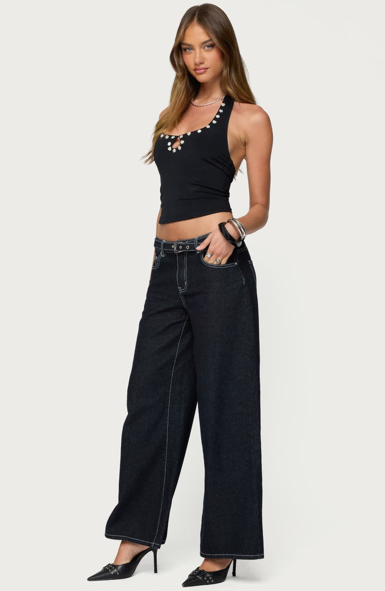 EDIKTED Coraline Button Crop Halter Top, Alternate, color, Black