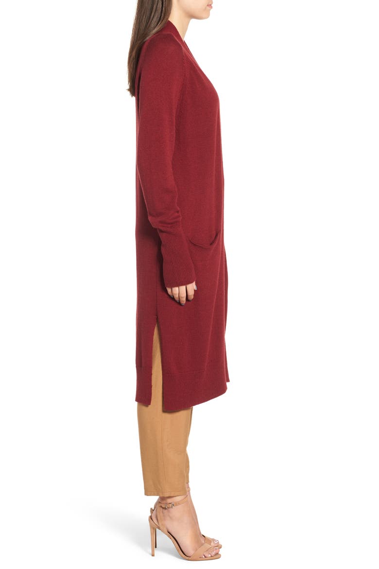 Side Split Midi Cardigan, Alternate, color, RED GRAPE