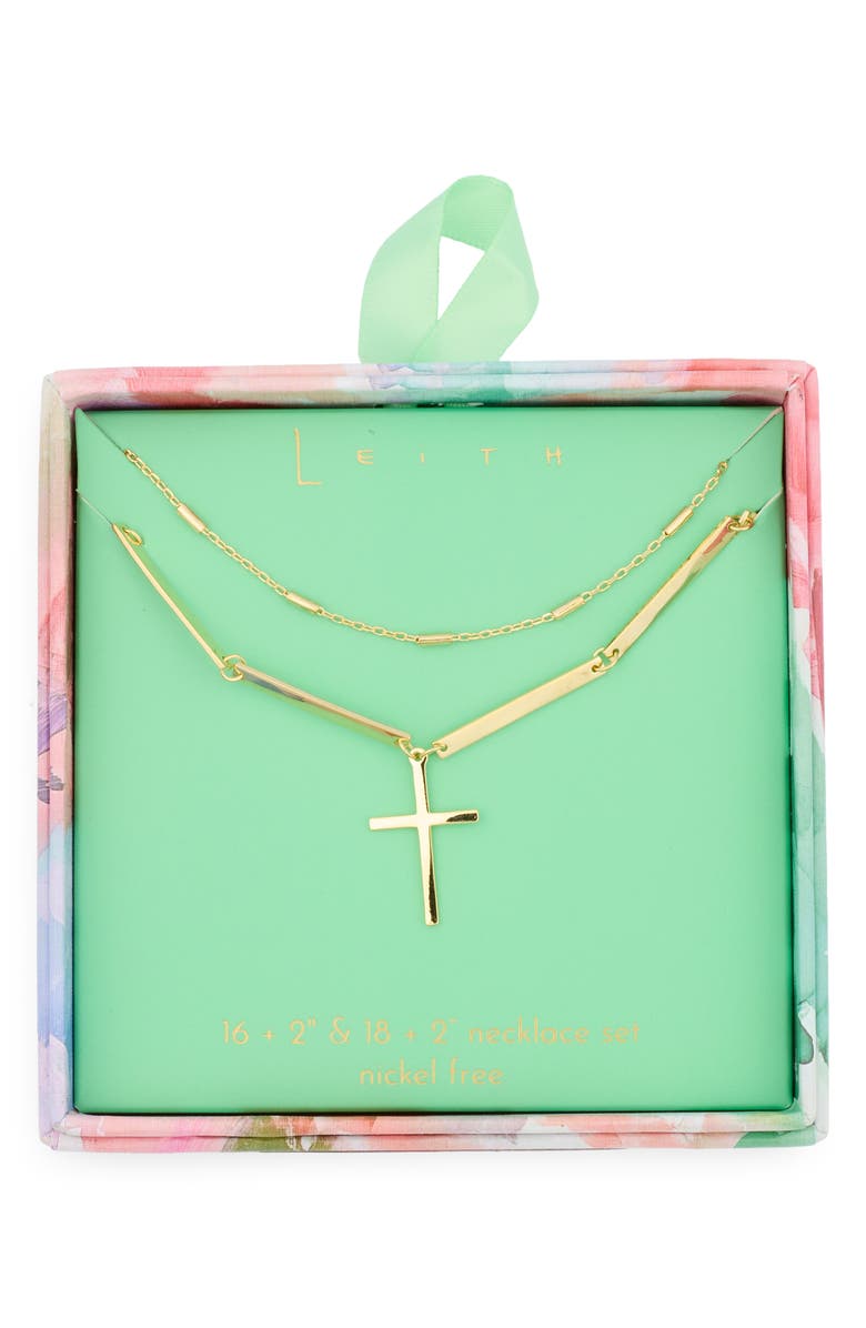 Leith Cross Pendant Layered Necklace, Main, color, Gold