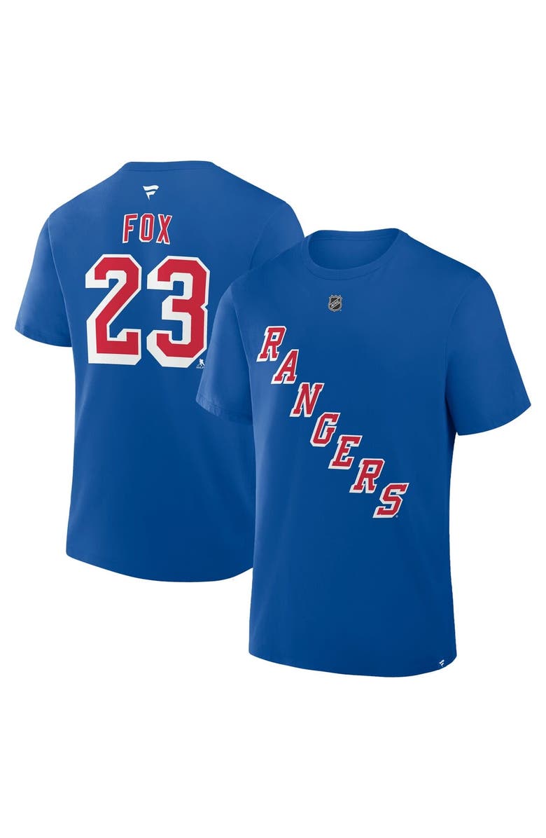 FANATICS Men's Fanatics Adam Fox Blue New York Rangers Authentic Stack Name & Number T-Shirt, Main, color, Blue