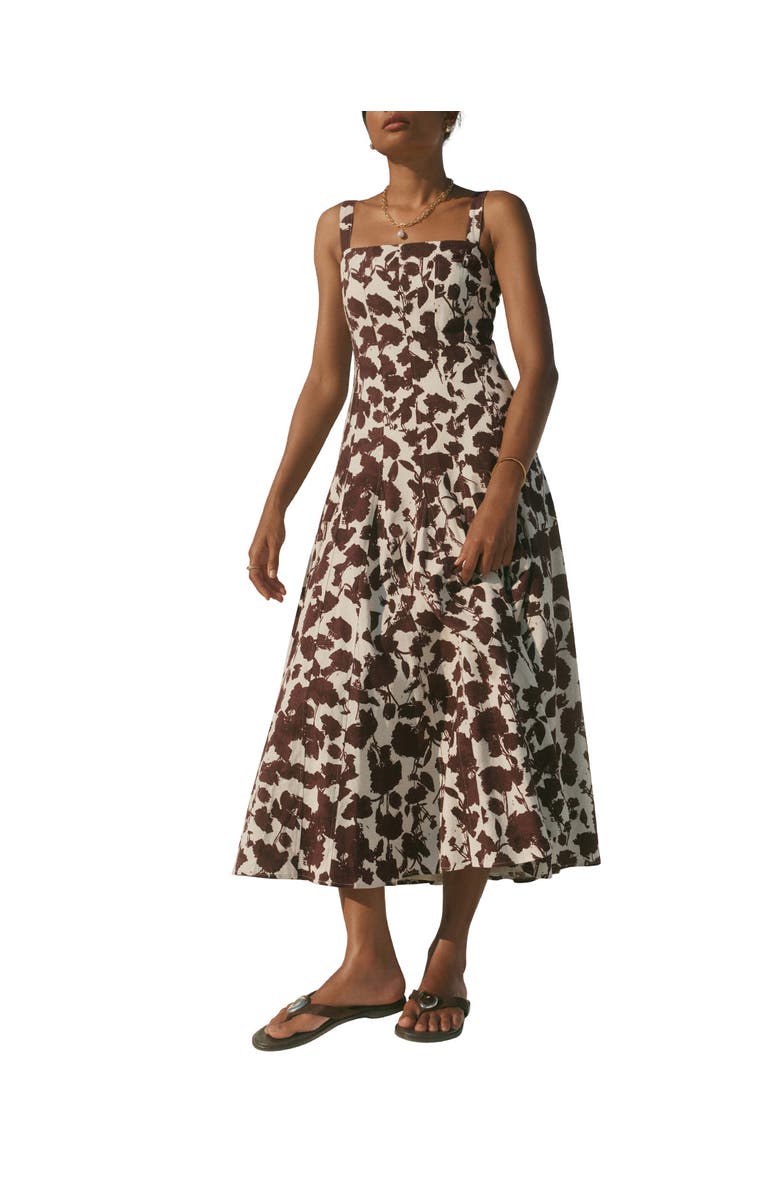 MINT VELVET Linen Blend Printed Midi Dress, Main, color, Brown
