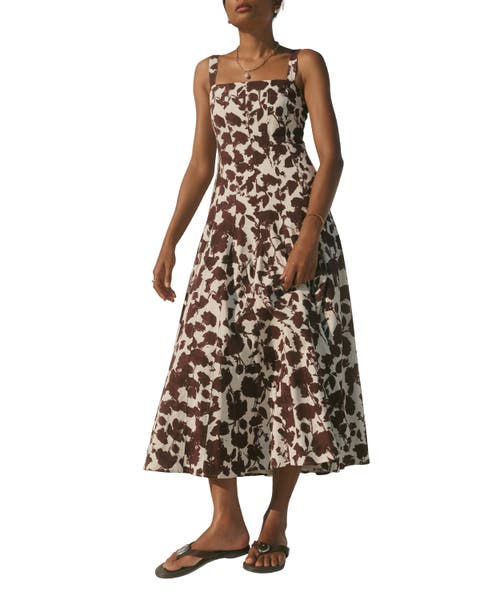 Linen Blend Printed Midi Dress