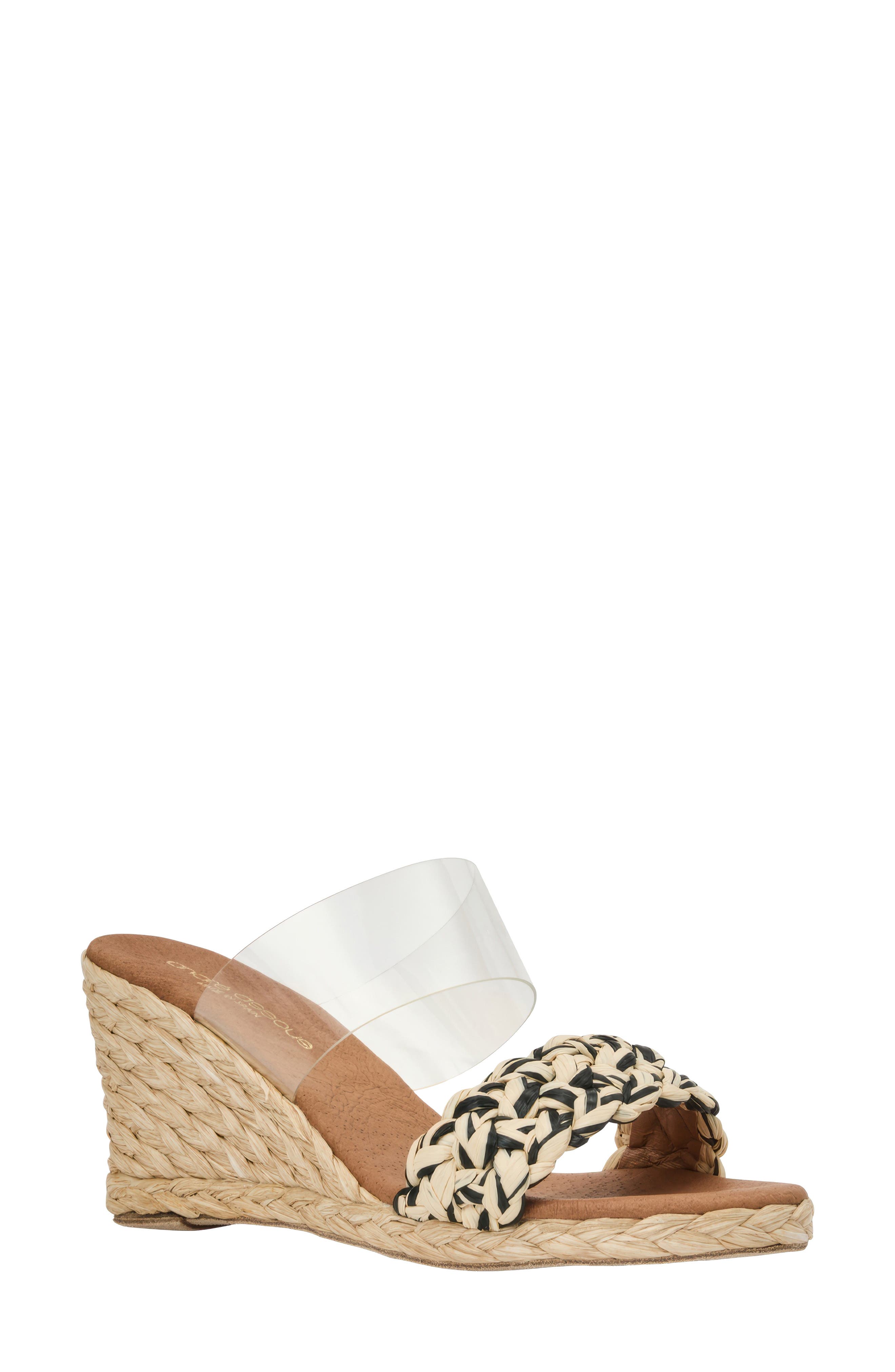 André Assous Anfisa Wedge Sandal, Main, color, Clear/Black/Natural