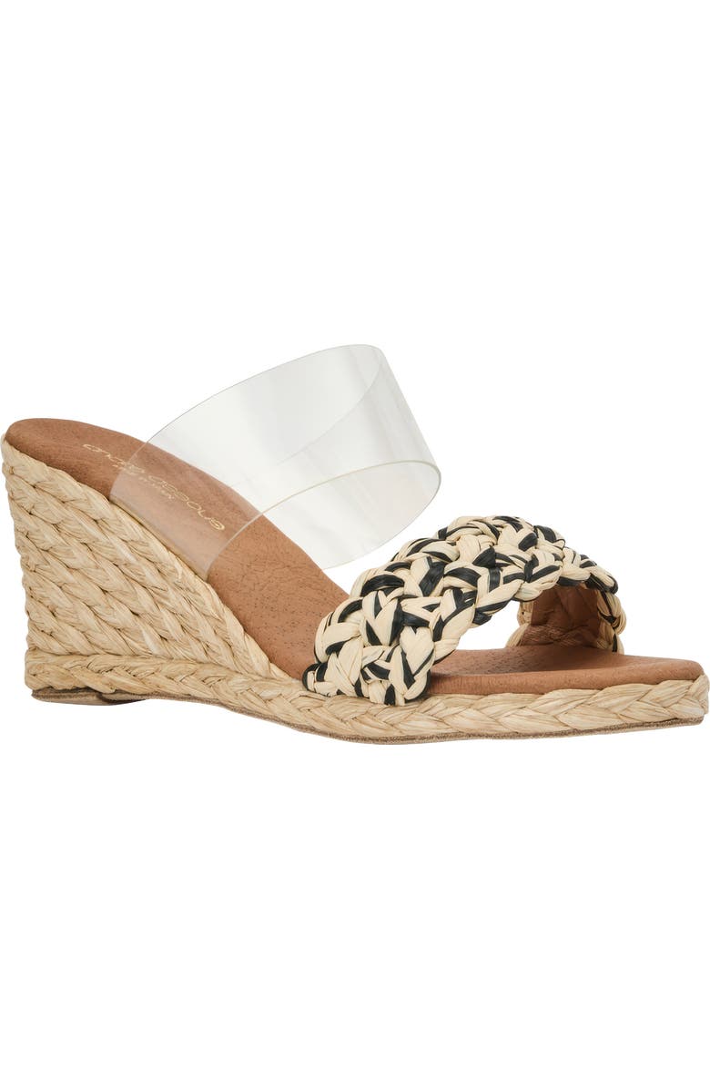André Assous Anfisa Wedge Sandal, Main, color, Clear/Black/Natural
