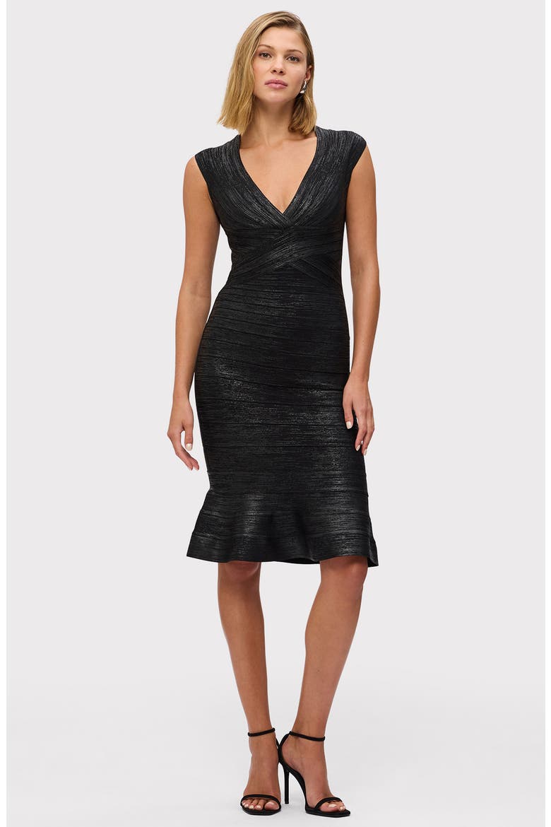Sophie Metallic Foil V-Neck Dress, Alternate, color, BLACK FOIL-031