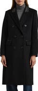 Lauren Ralph Lauren Faux Leather Trim Double Breasted Wool Blend Reefer Coat