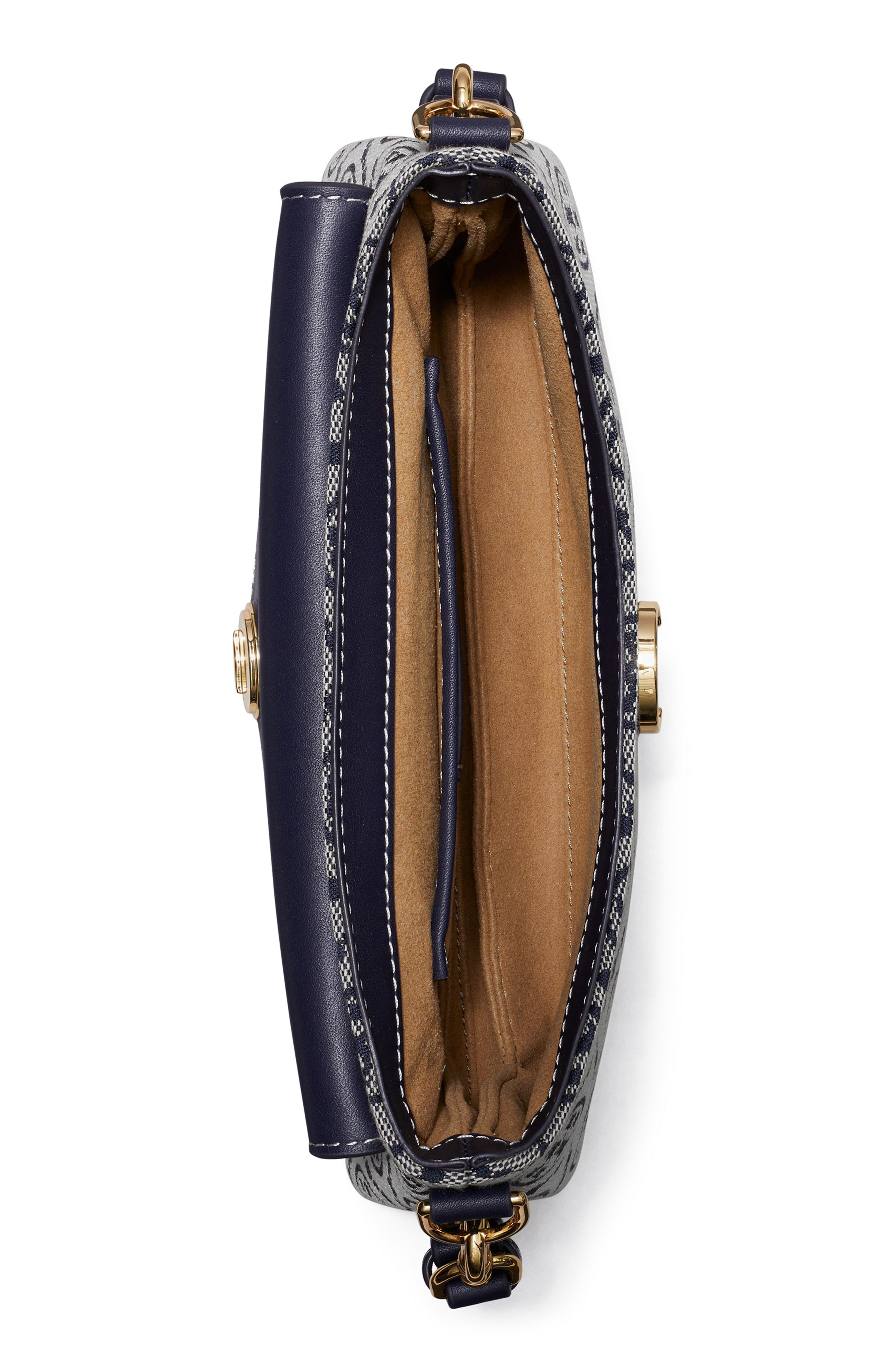Tory Burch T Monogram Soft Jacquard & Leather Shoulder Bag, Alternate, color, Tory Navy