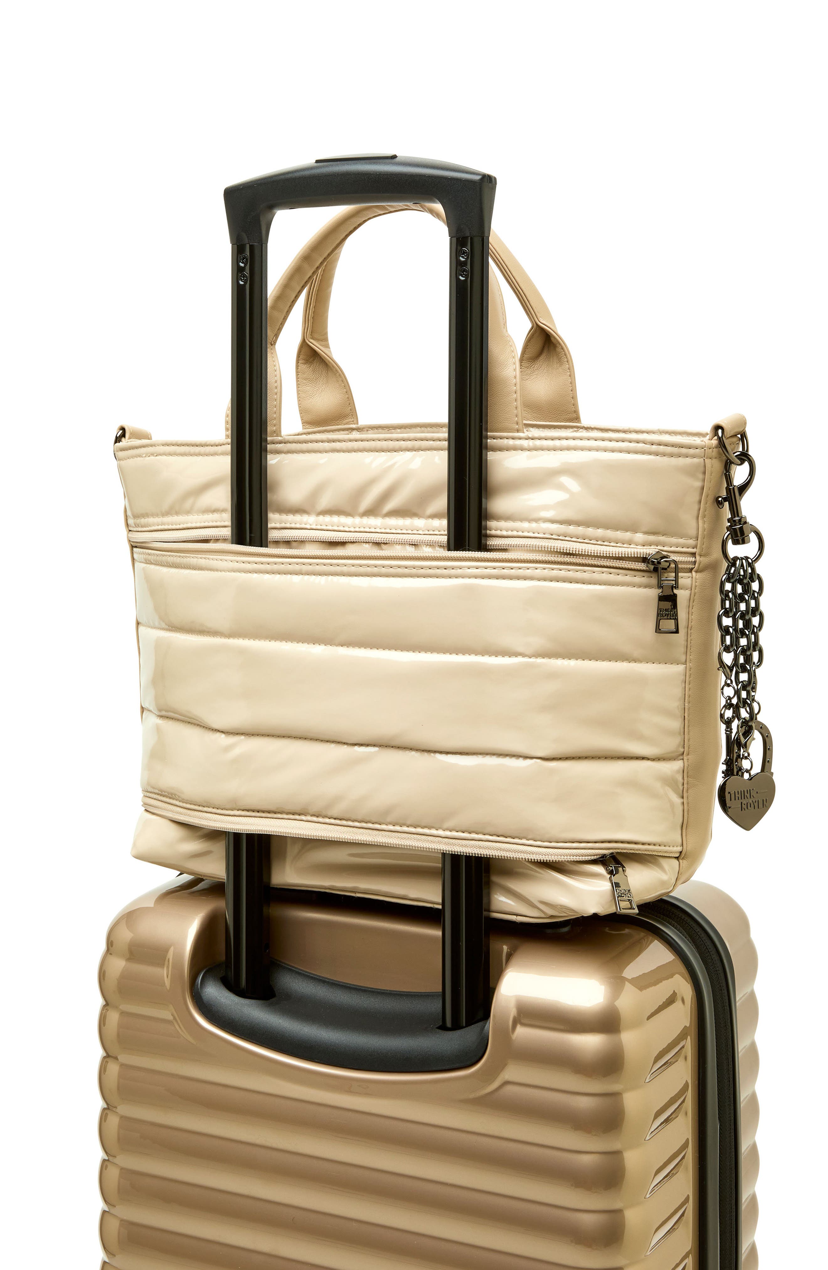 THINK ROYLN Getaway Quilted Puffer Tote, Alternate, color, Blonde Patent And Colorblock