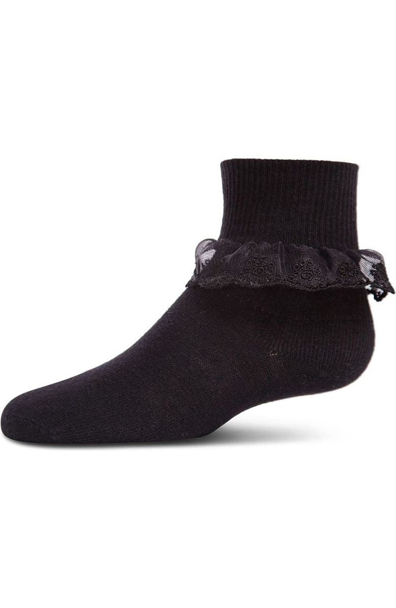 MeMoi Classic Lace Ruffle Anklet Socks, Main, color, Black