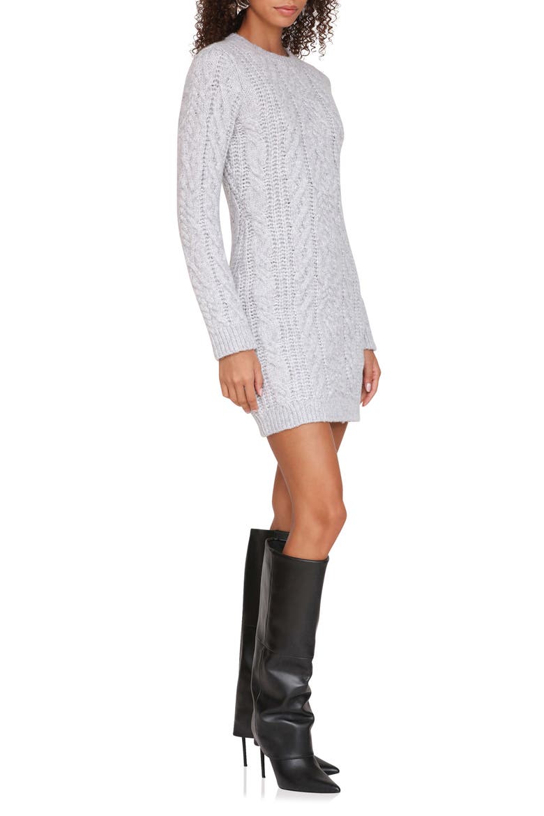 Long Sleeve Cable Stitch Mini Sweater Dress, Alternate, color, SILVER