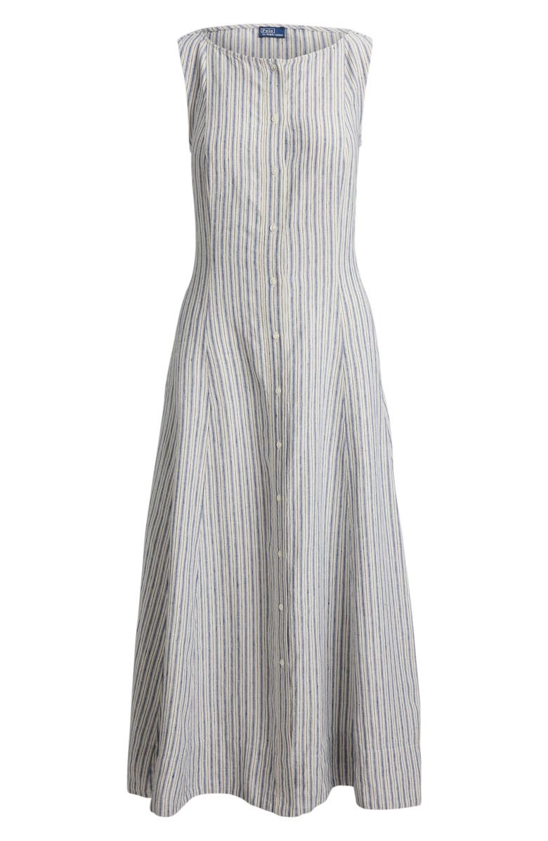 Polo Ralph Lauren Stripe Panel Linen Dress, Alternate, color, Navy-Light Blue Multi