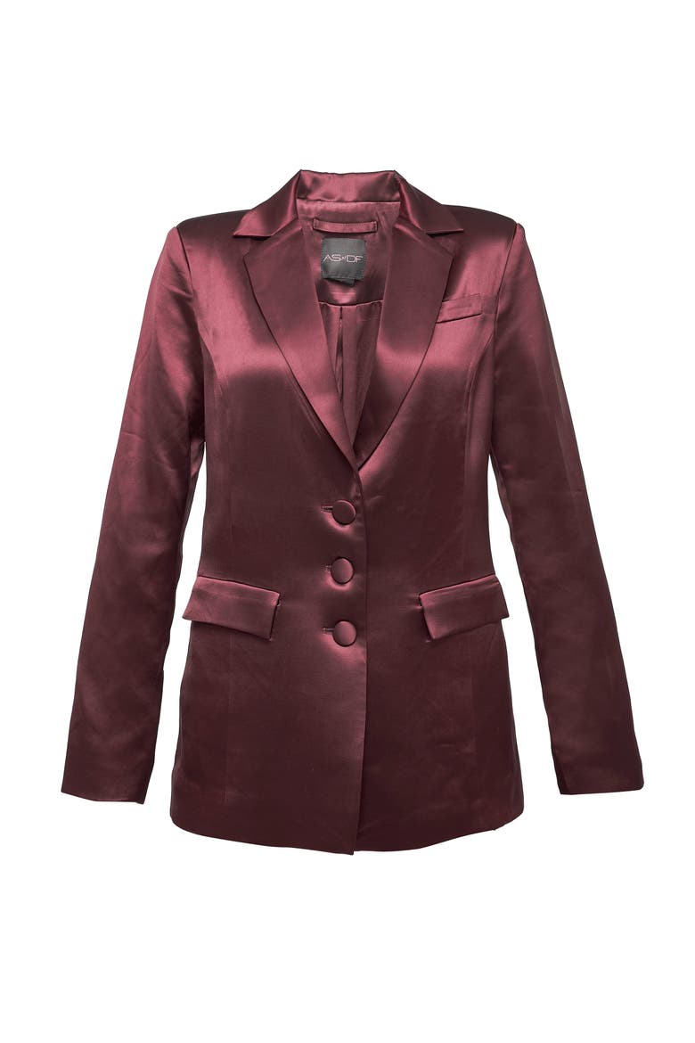 Collins Satin Boyfriend Blazer, Alternate, color, Decadent Wine