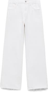 MANGO Raw Hem High Waist Wide Leg Jeans