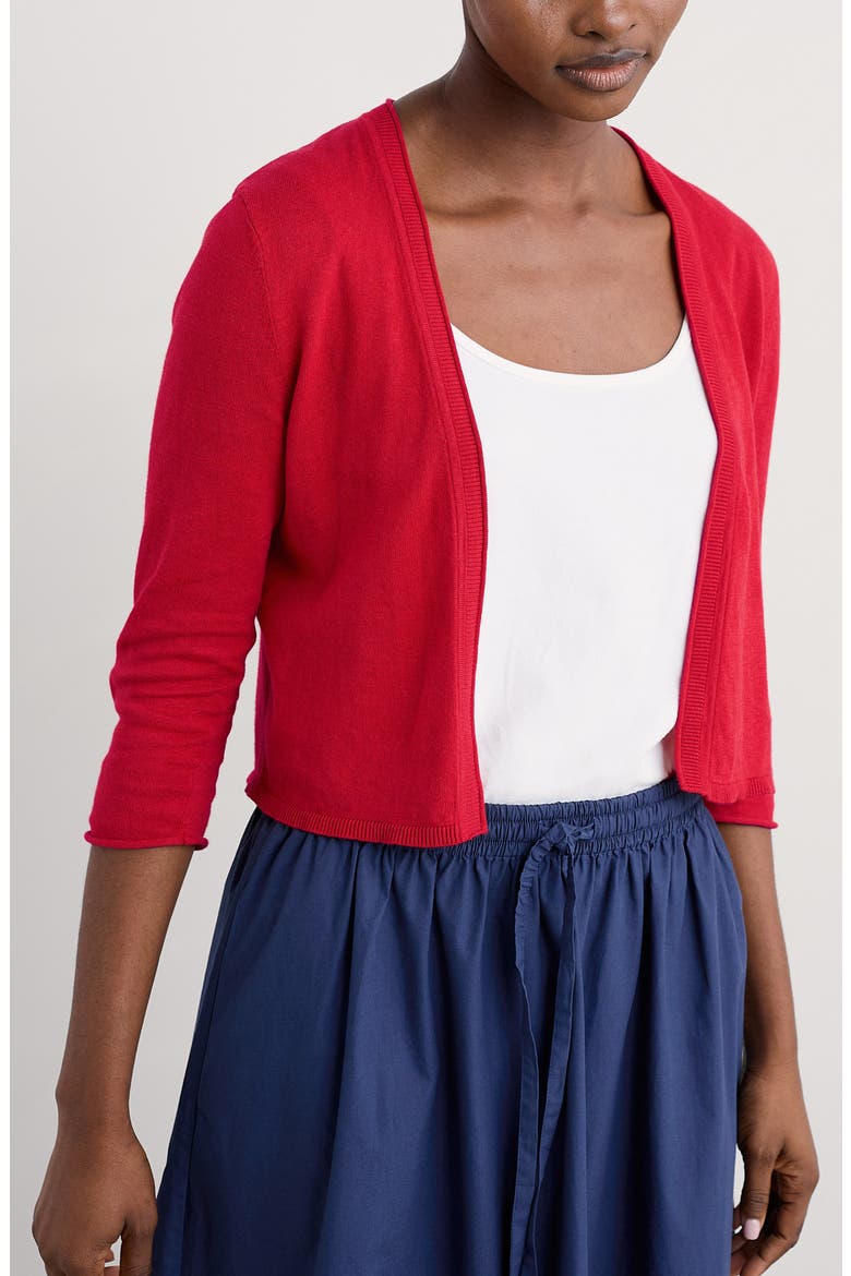 Vanessa Organic Cotton Open Front Crop Cardigan, Main, color, KNIT MELANGE SCARLET