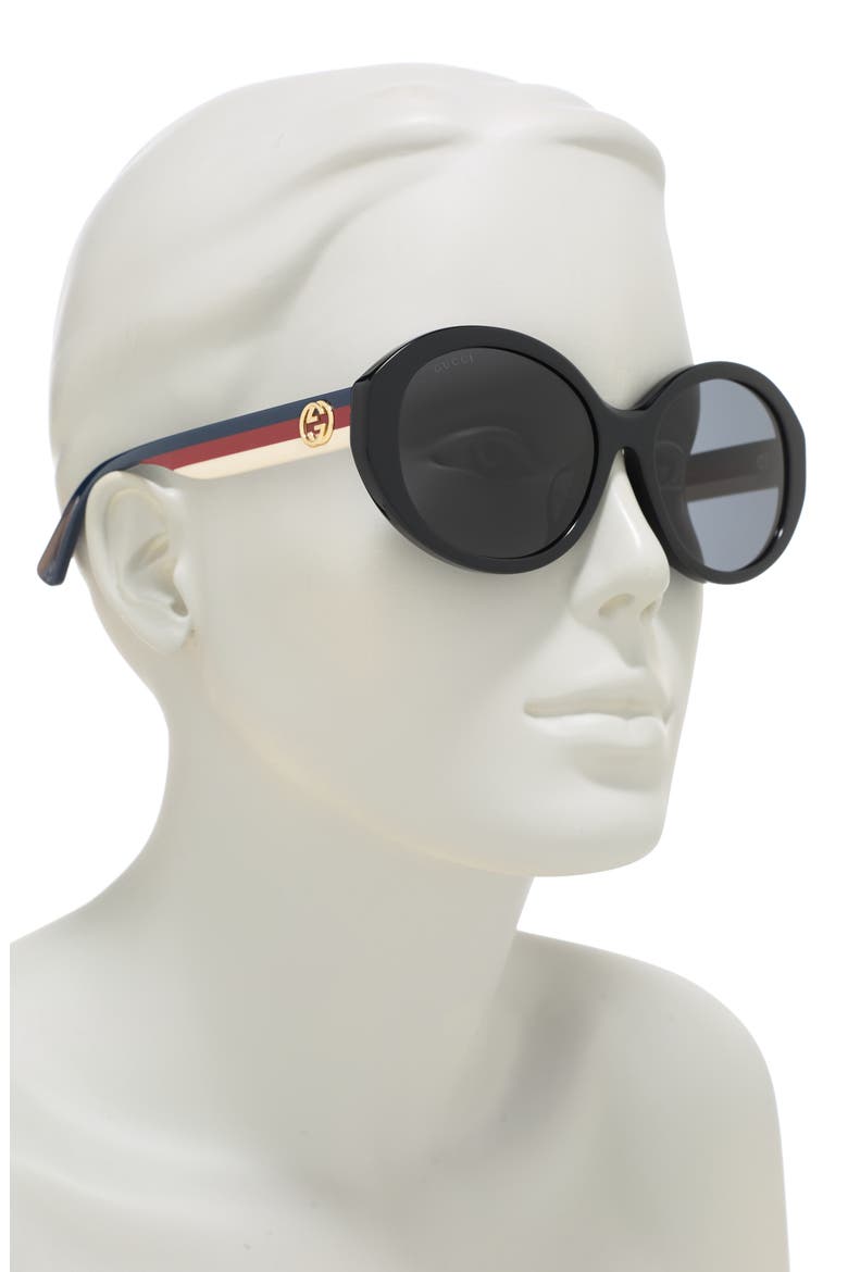 57mm Round Oval Sunglasses, Alternate, color, BLACK MULTICOLOR GREY