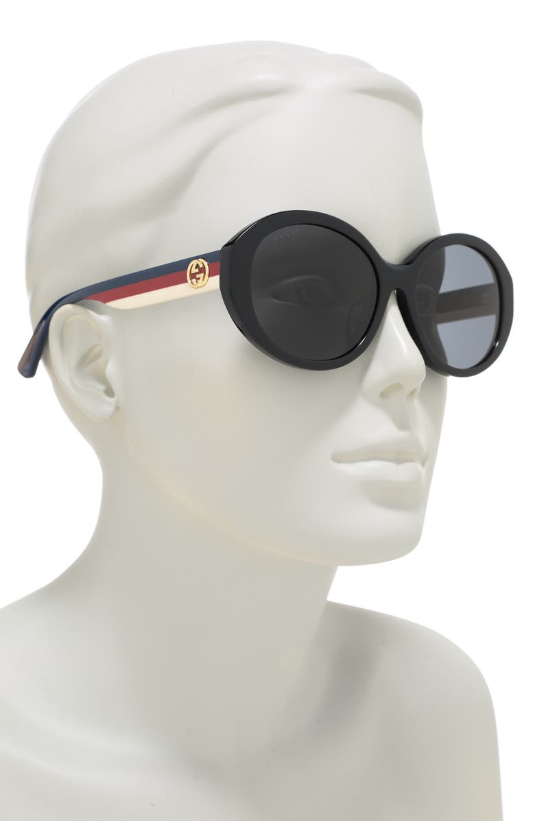 Gucci 57mm Round Oval Sunglasses, Alternate, color, Black Multicolor Grey