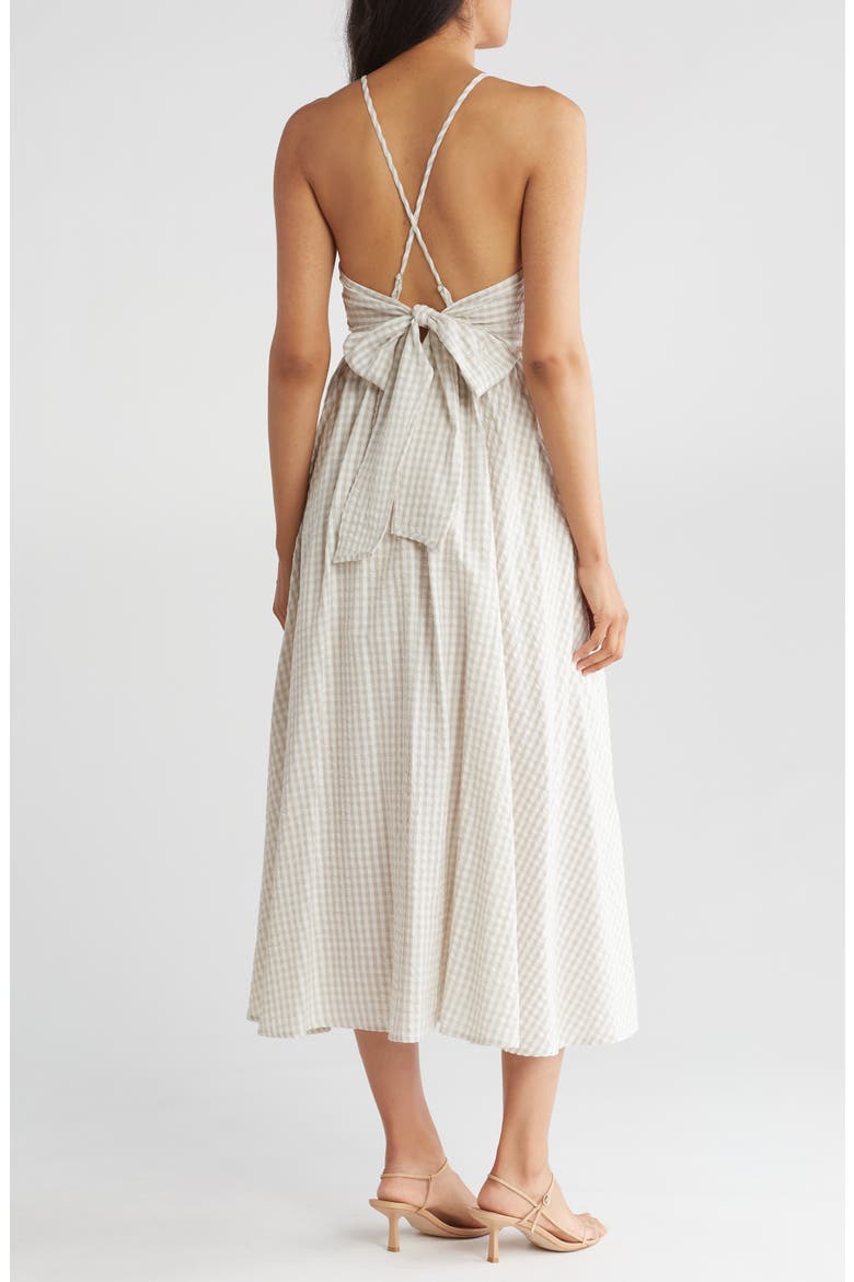 Gingham Cross Back Midi Dress, Alternate, color, PEBBLE/ IVORY