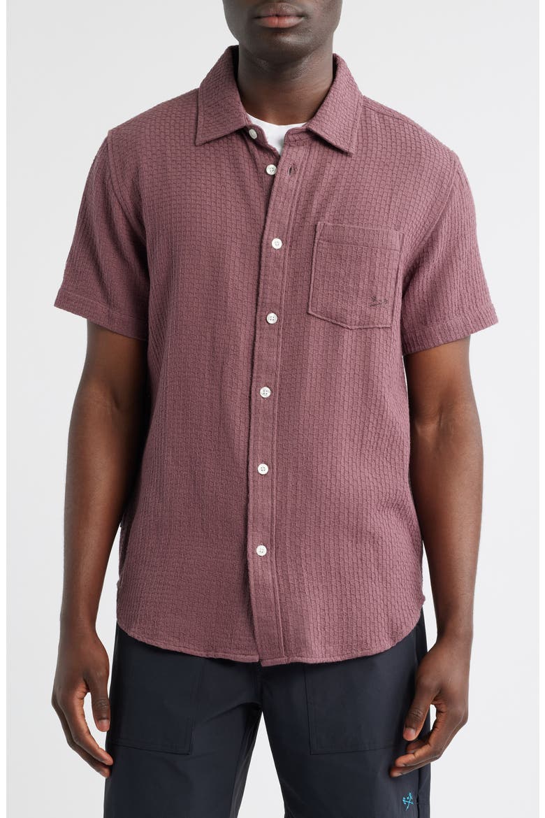 Textured Short Sleeve Cotton Button-Up Shirt, Alternate, color, ROSE