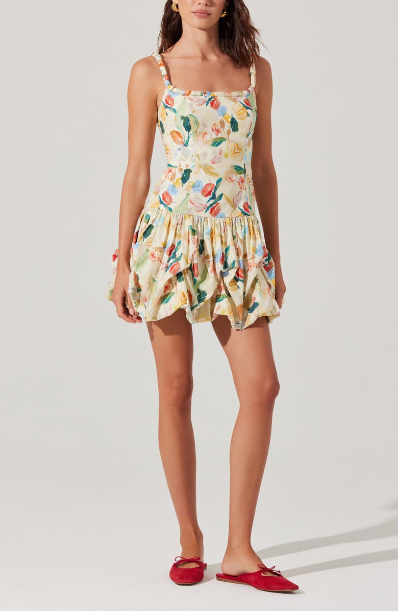 ASTR the Label Keyla Floral Bubble Hem Cotton Minidress, Alternate, color, Yellow Green Floral