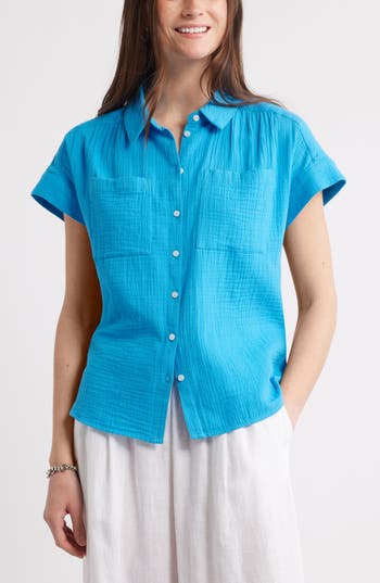 Caslon ® Cotton Gauze Button-up Shirt In Black